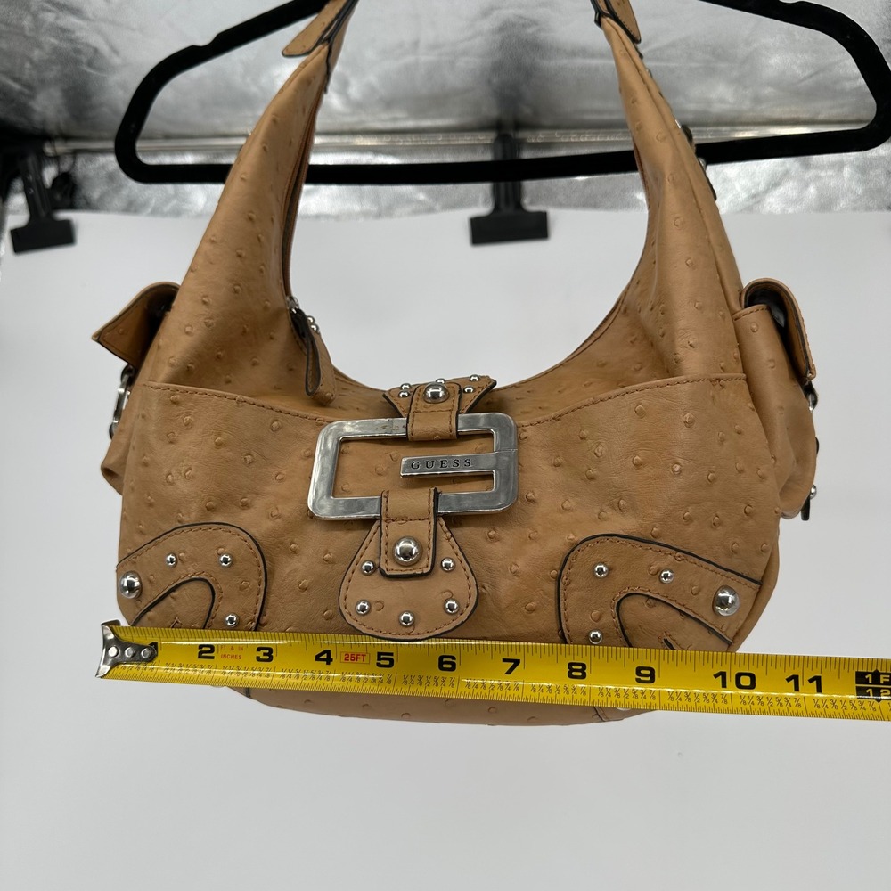 Vintage Guess Y2K Ostrich Faux Leather Shoulder Bag G Silver Studded 2000s - Picture 11 of 13